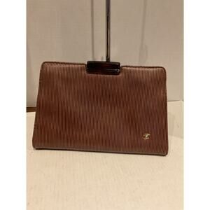 Bagheera - Italian made  Vintage Brown Leather Clutch with Bakelite Closure